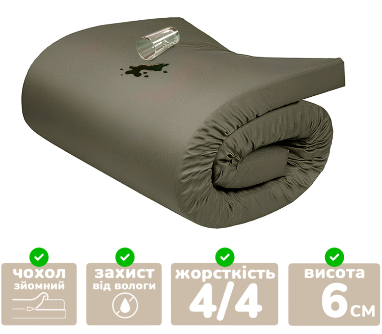Фото Матрац армійський непромокаючий МППК ЗСУ Persei Premium 60x185x6 см / помірно-жосткий (2689608) - matras-online.com.ua
