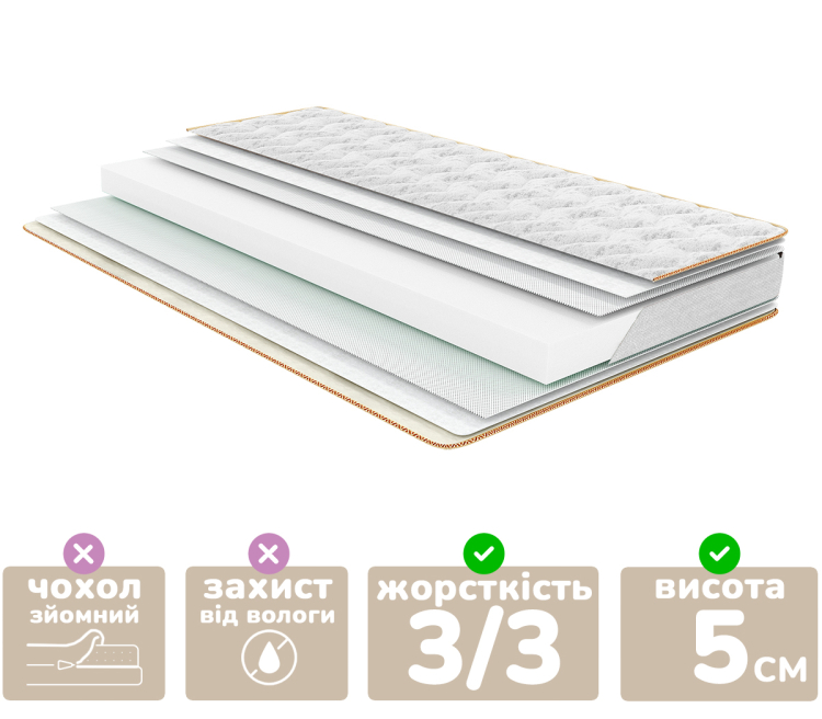 Фото Матрас Persei Organic Light (03) 90x160x5 см / средняя жесткость (2788091) - matras-online.com.ua