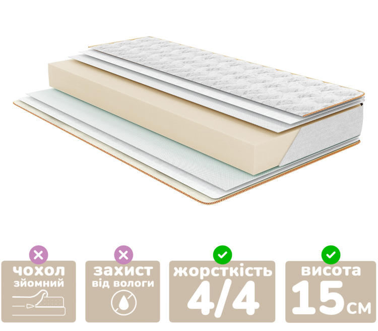 Фото Матрас Persei Organic Extra (06) 60x120x15 см / умеренно-жесткий (2747321) - matras-online.com.ua