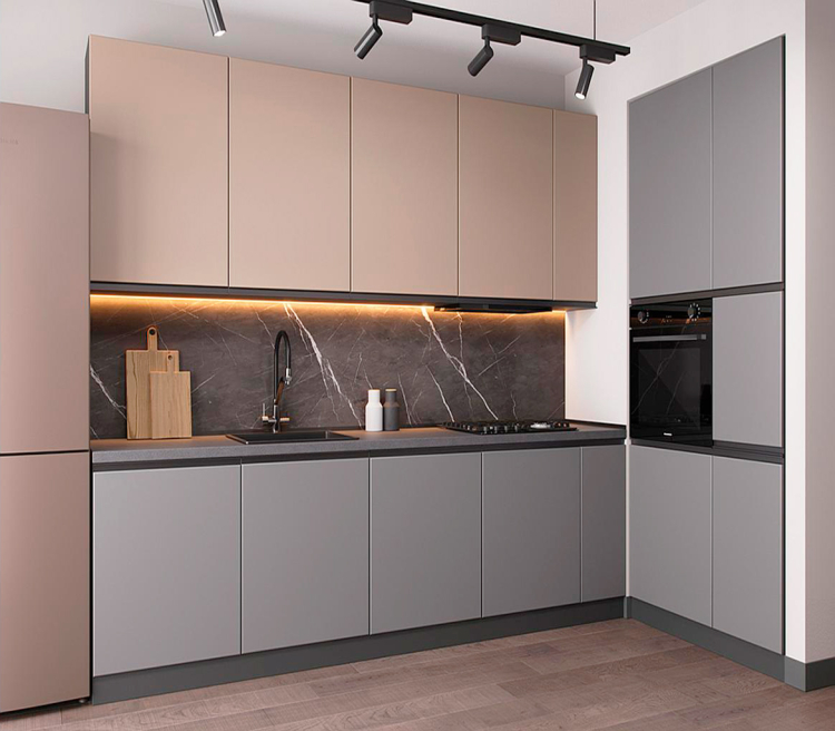 Фото Кутова кухня Vip Master Prime Black / МДФ фарбований (платиновий + бежевий) - matras-online.com.ua