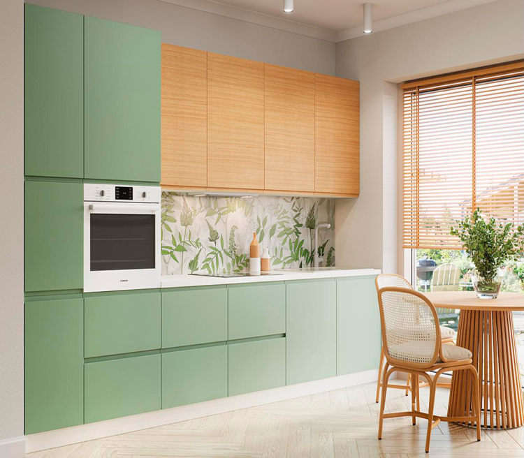 Фото Кухня Comby Vip Master WoodLine + Interno / МДФ шпонований + фарбований (дуб елегант + зелений) - matras-online.com.ua
