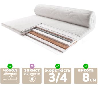 Матрац Persei Flex Roll Air UP Plus Cocos / висота 8 см / 2в1 середня жорсткість + помірно-жорсткий