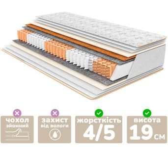 Матрац Persei Organic Pocket Spring Cocos / висота 19 см / 2в1 помірно-жорсткий + жорсткий