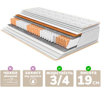 Матрац Persei Organic Pocket Spring Cocos / висота 19 см / 2в1 середня жорсткість + помірно-жорсткий